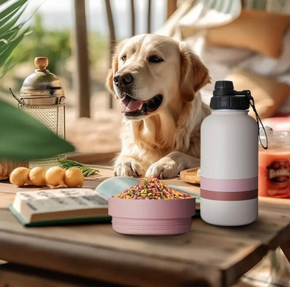 Botella de agua aislada para perros con tazón de viaje y comedero portátil 3 en 1